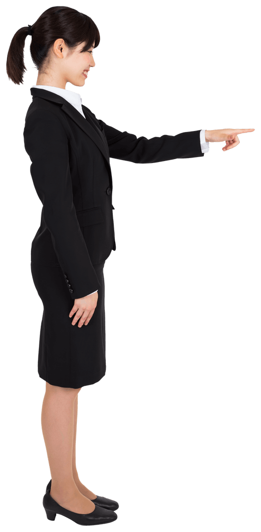 Transparent Image of Smiling Businesswoman Pointing in Professional Attire