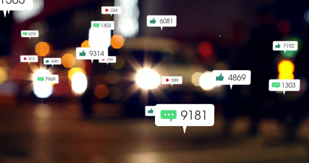 Social Media Likes Overlay on Blurred Cityscape