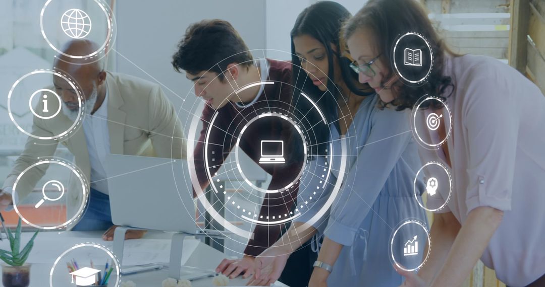 Diverse Team Discussing in High-Tech Office Environment