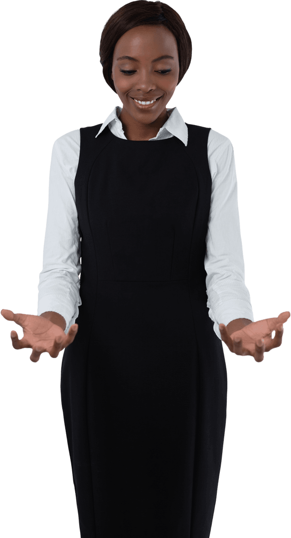 Transparent Businesswoman Smiling While Gesturing Positively