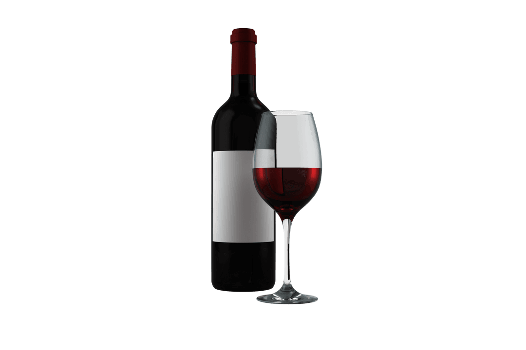 Elegant Red Wine Bottle and Glass on Transparent Background