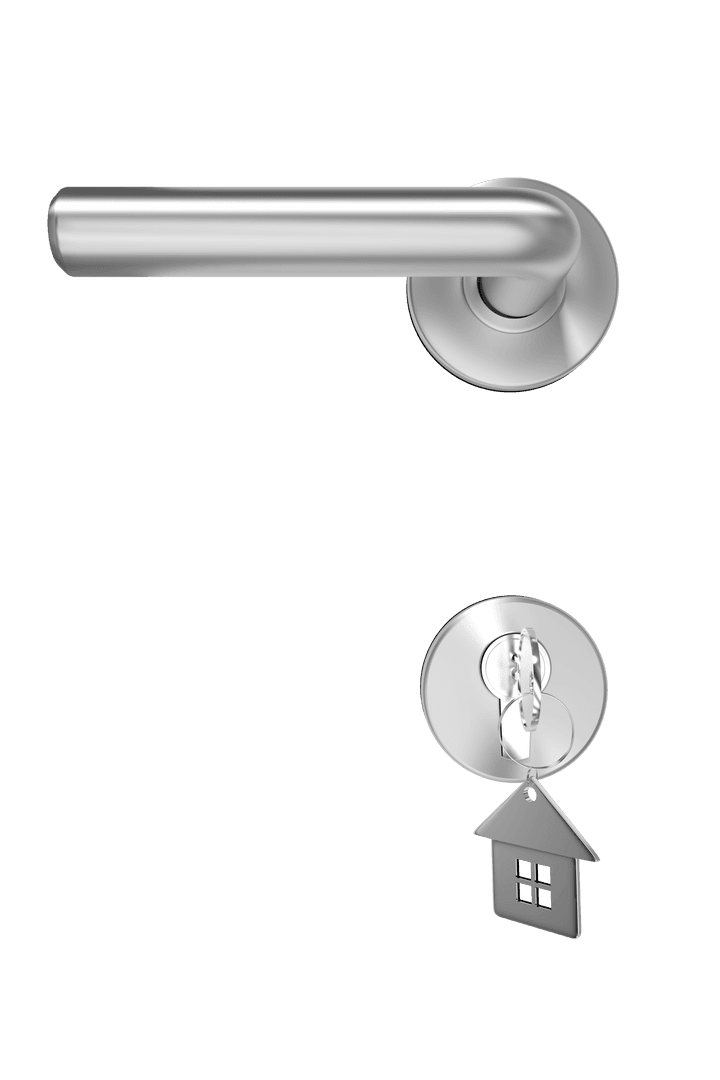Transparent Metallic Doorknob with Lock and House-Shaped Keyring