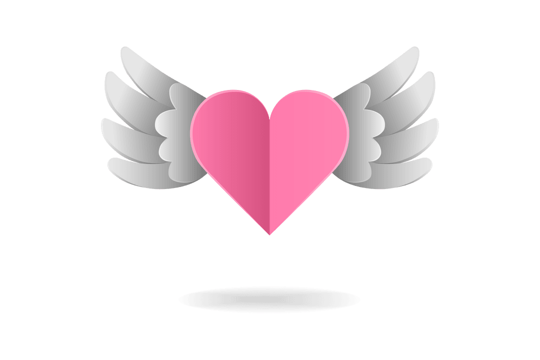 Transparent Pink Winged Heart Paper Illustration for Valentine's Day