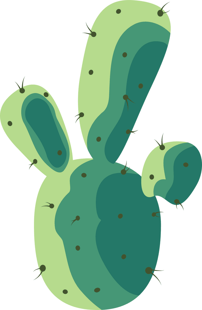 Stylized Green Flat Cactus Design on Transparent Background