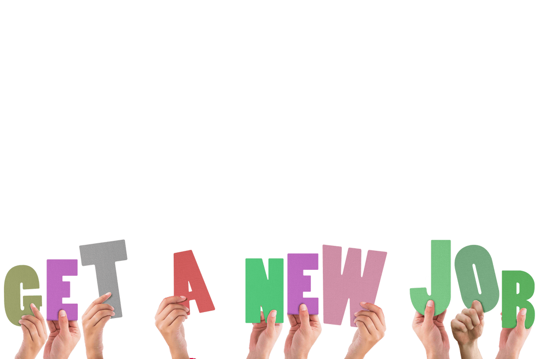 Transparent Hands Holding Colorful Letters for New Job Message