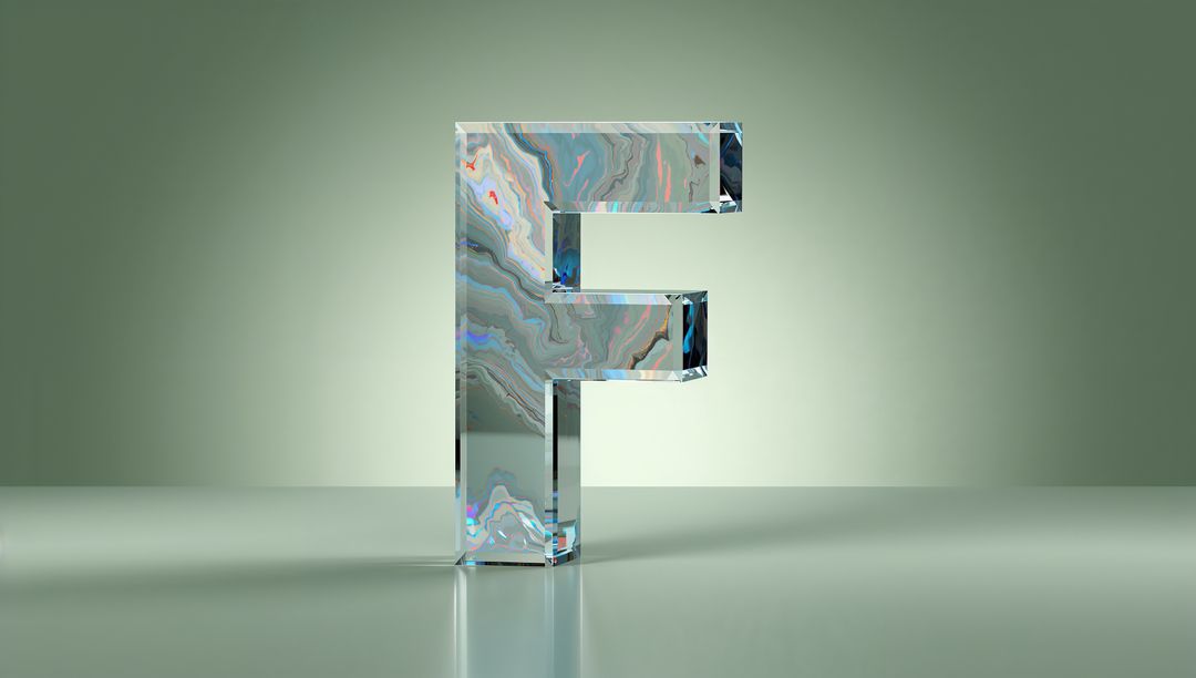 Glass Letter F Sculpture with Modern Marble Pattern