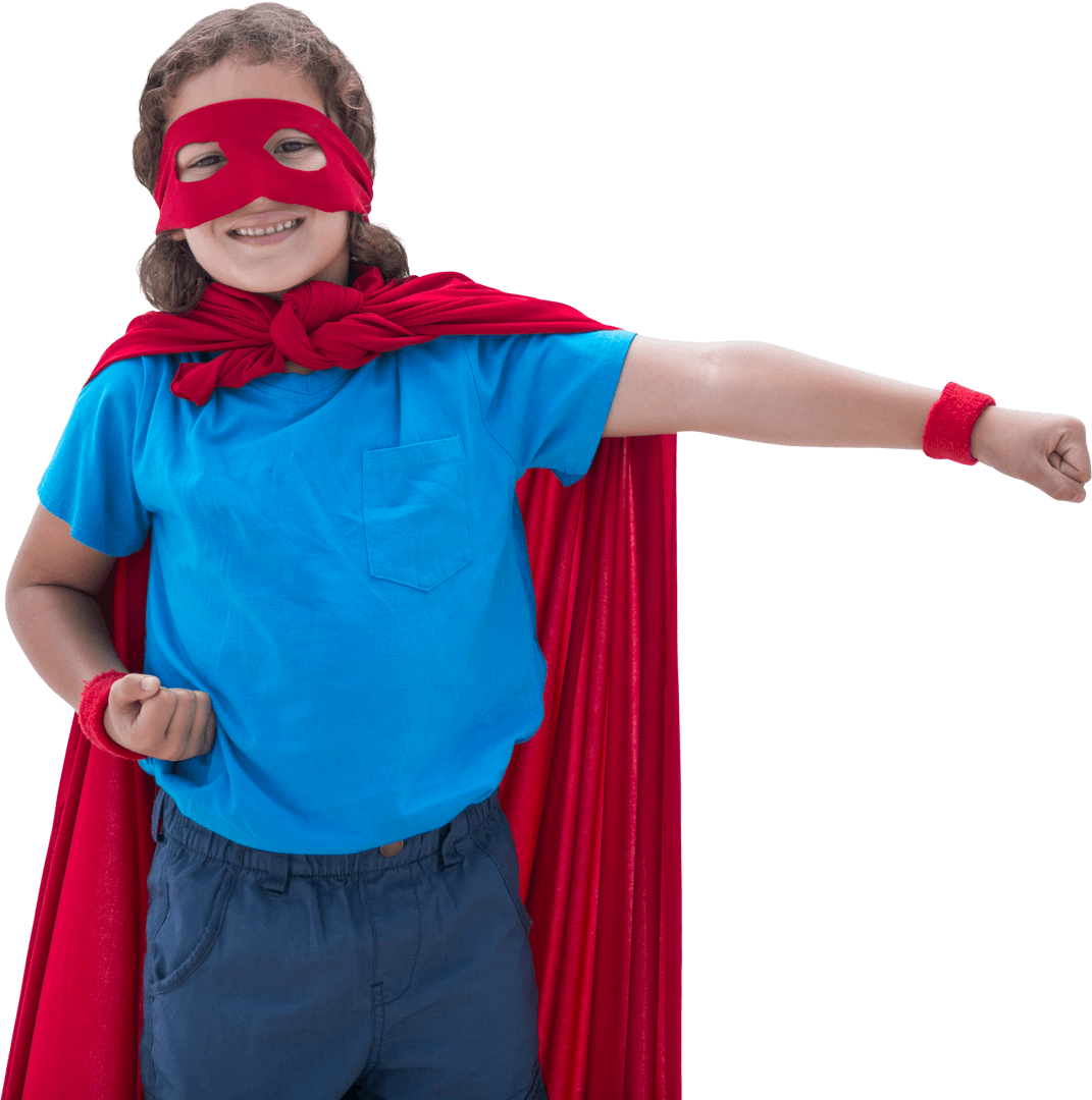 Transparent Background Boy Pretending Superhero Costume