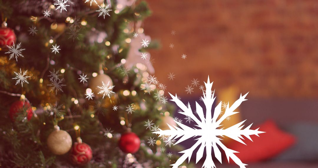 Enchanting Snowflakes Over Decorated Christmas Tree
