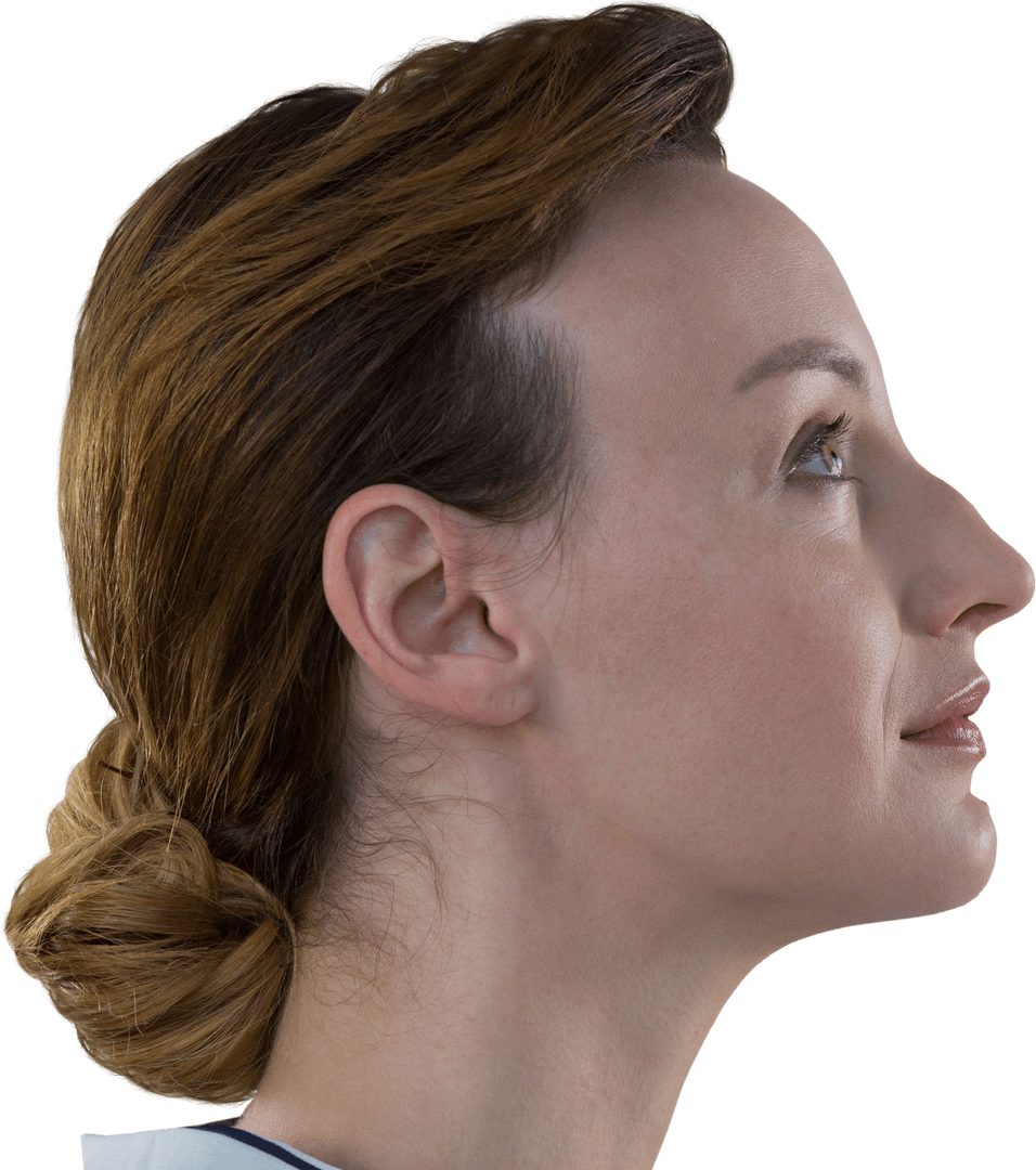 Transparent Businesswoman Profile on CPU with Subtle Optimism