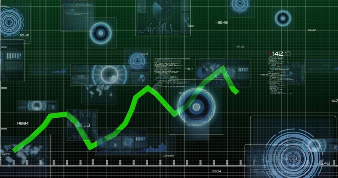 Digital Interface Abstract with Green Data Line and Scanning Scopes