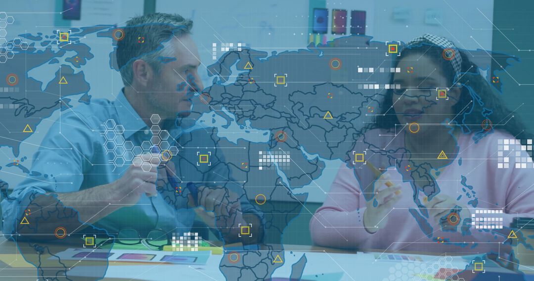 Global Data Network Overlaid on Office Collaboration Scene