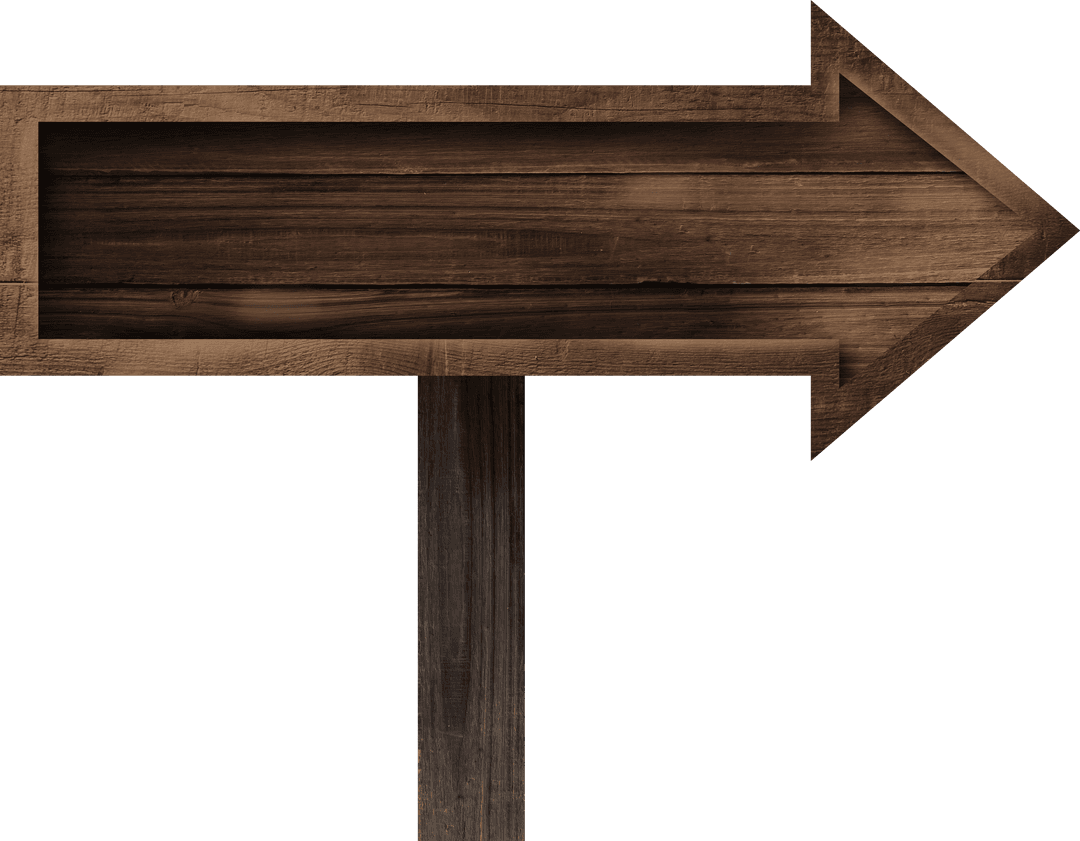 Wooden Directional Arrow Sign on Transparent Background for Communication