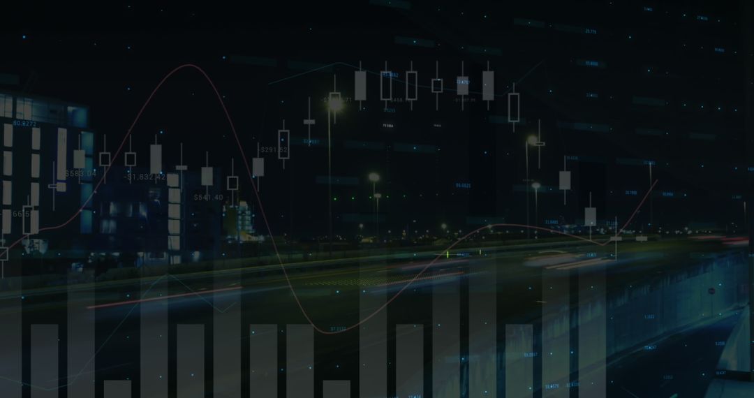 Financial Data on Illuminated Cityscape Background