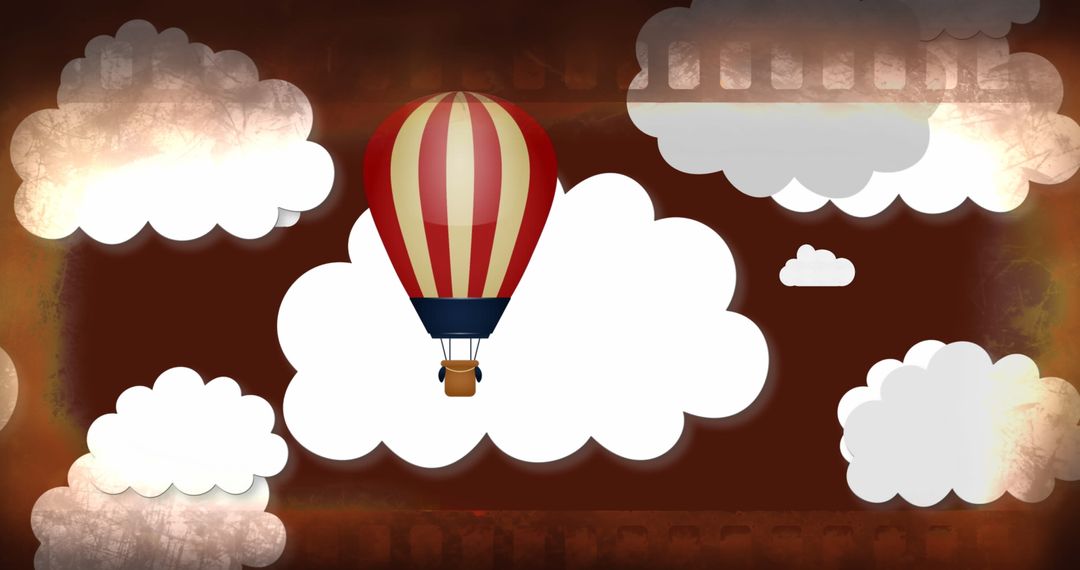 Hot Air Balloon Floating Among Clouds in Vintage Style