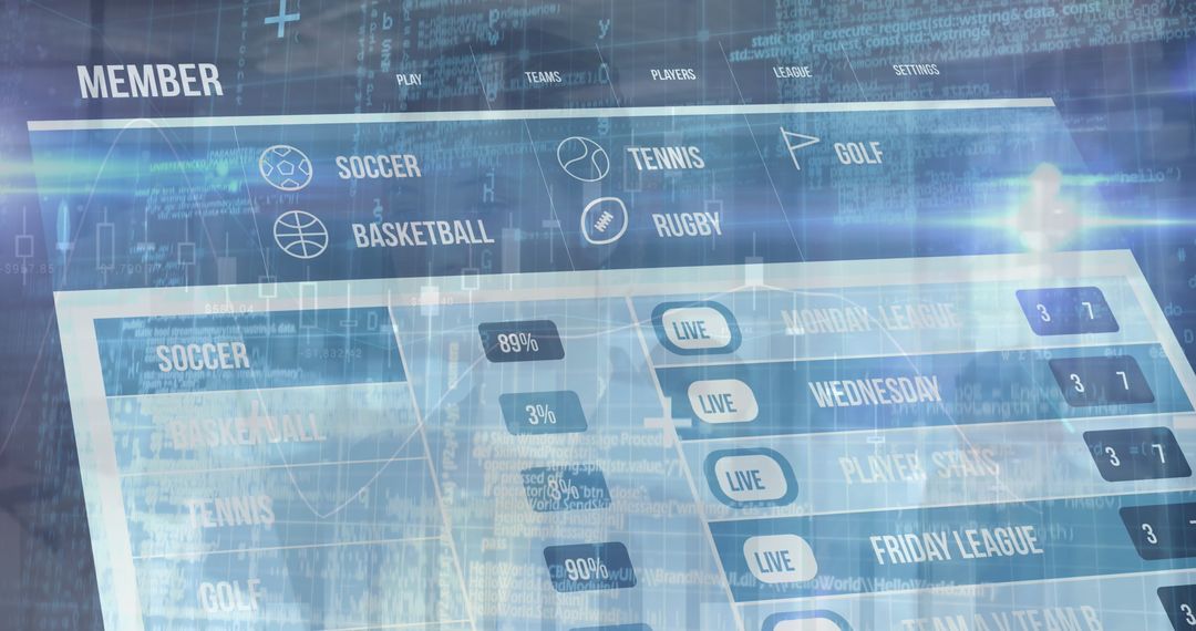 Digital Interface Display Showing Live Sports Data and Percentages