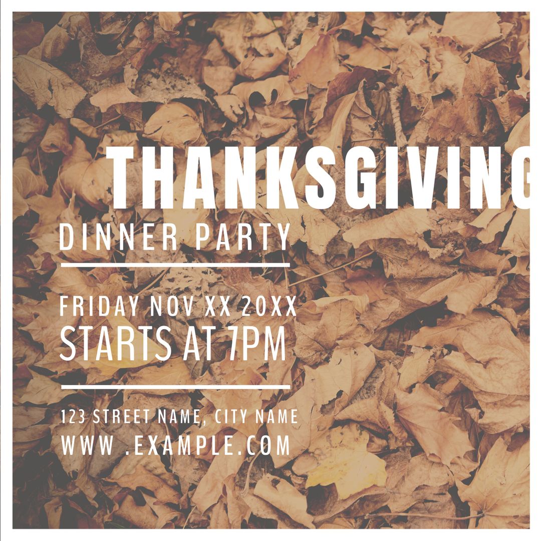 Rustic Thanksgiving Dinner Party Invitation with Autumn Leaves