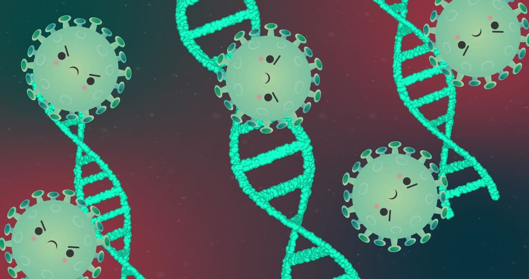 Cartoon Viruses and DNA Strands in Scientific Artwork