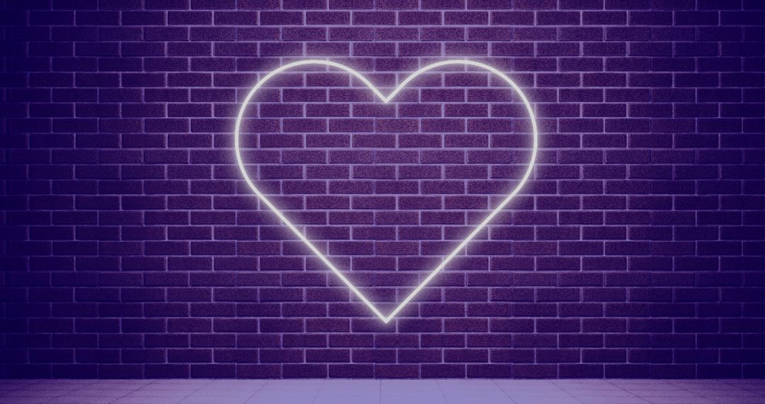 Neon Heart Glowing on Purple Brick Wall - Free Images, Stock Photos and Pictures on Pikwizard.com