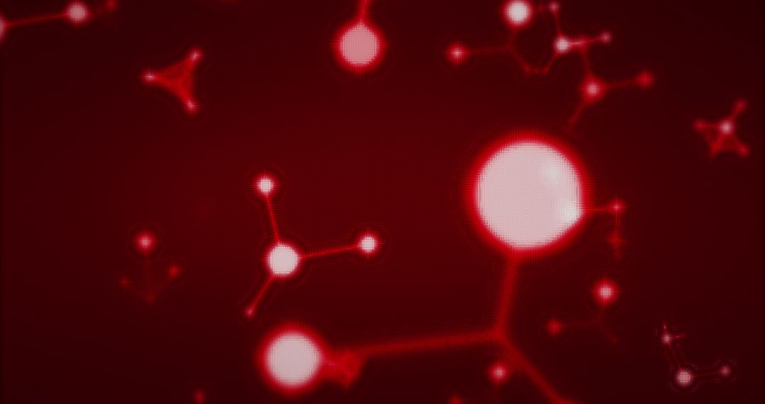 3D Glowing Red Molecules on Red Background