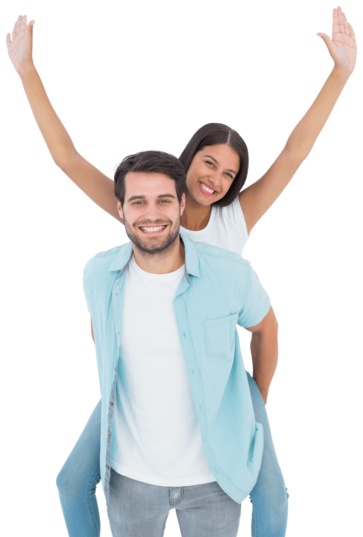 Transparent Happy Couple Playfully Enjoying Piggyback Ride