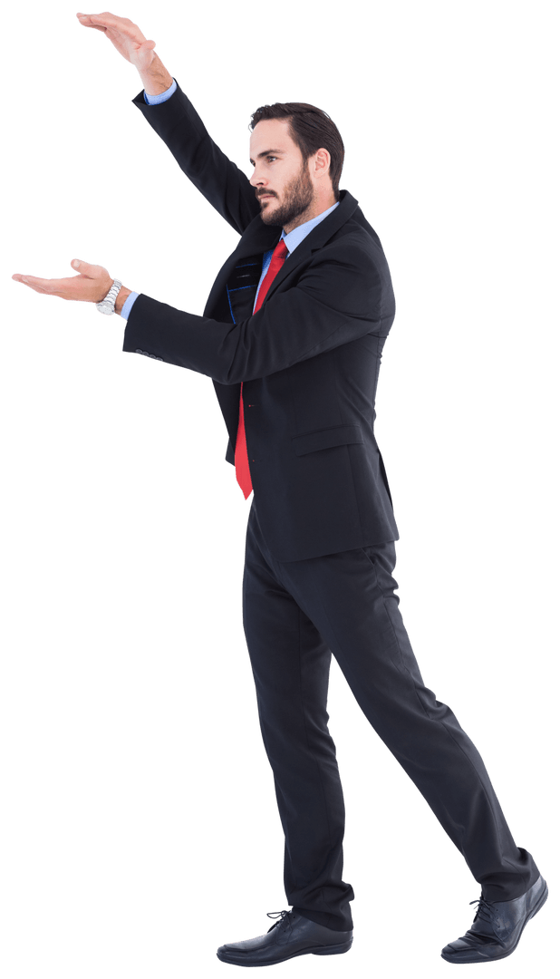 Businessman Gesturing With Hands on Transparent Background