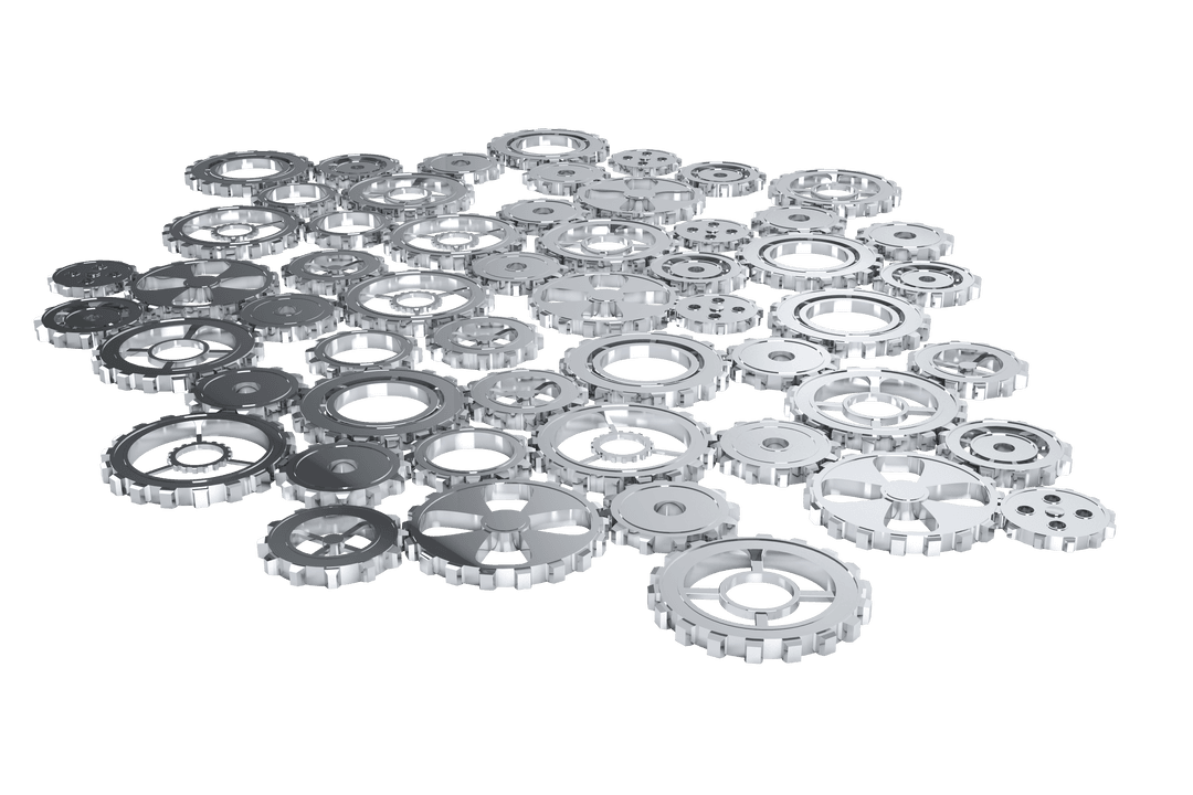 Transparent Vector Illustration of Silver Cogs in Industrial Design