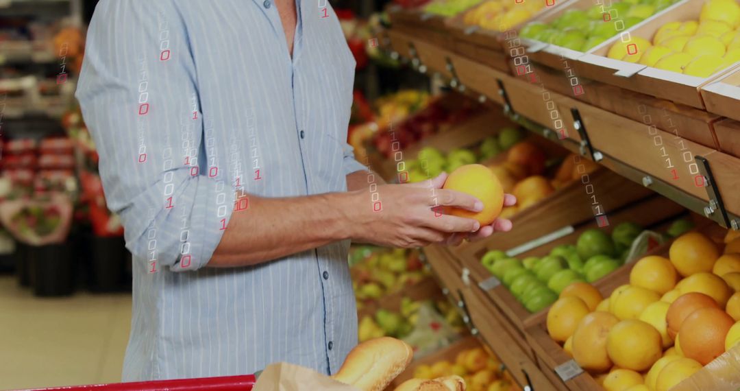Shopper Choosing Citrus in Grocery Store Produce Aisle