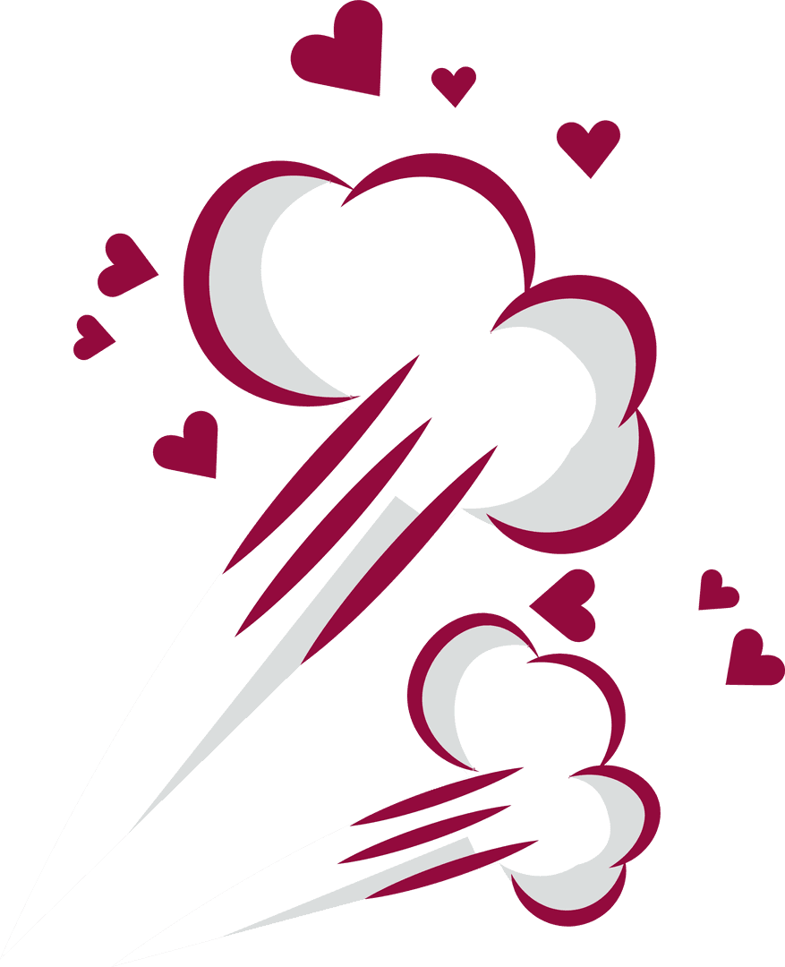Romantic Smoke Bursts with Hearts on Transparent Background