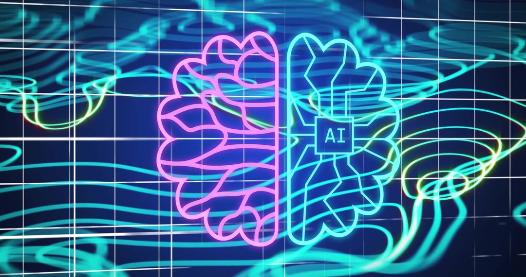 Neon AI Brain Concept with Digital Data Lines