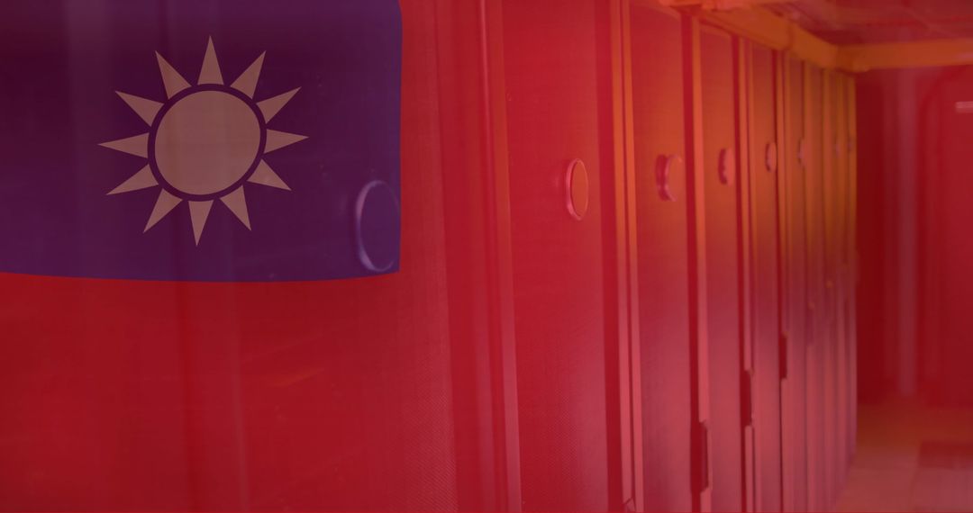 Taiwan Flag Overlay on Server Racks in Modern Data Center
