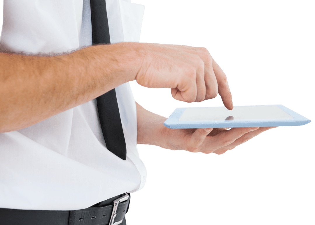 Transparent Touchscreen Interaction by Businessman on Tablet