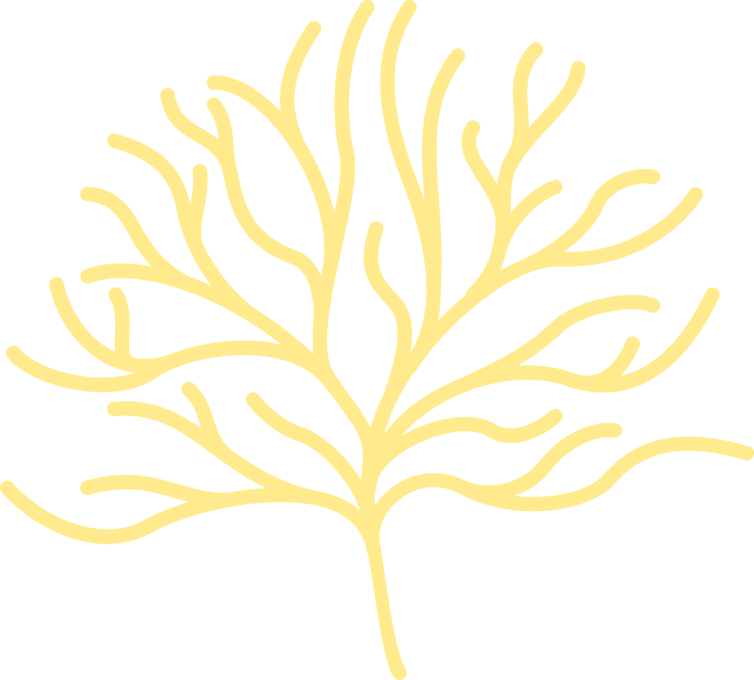 Transparent Minimalist Yellow Coral on Clear Background