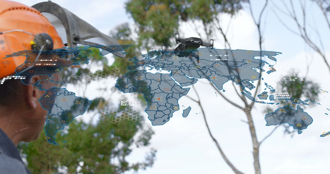 Drone Flying Over African Map and Transparent Interfaces