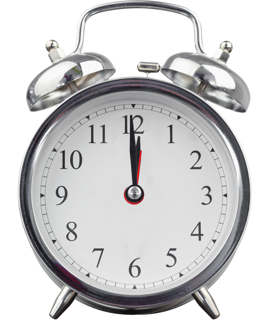 Transparent Silver Alarm Clock on White Background Showing Twelve O' Clock - Download Free Stock Images Pikwizard.com