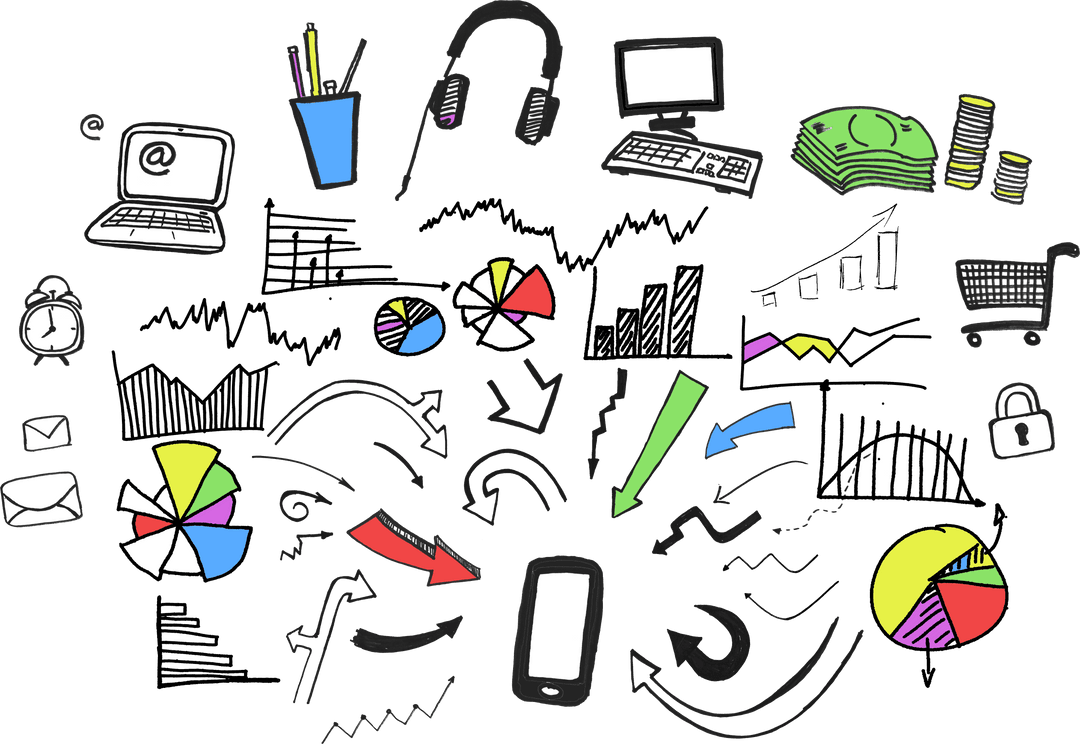 Transparent Business and Statistics Symbols with Sketchy Art