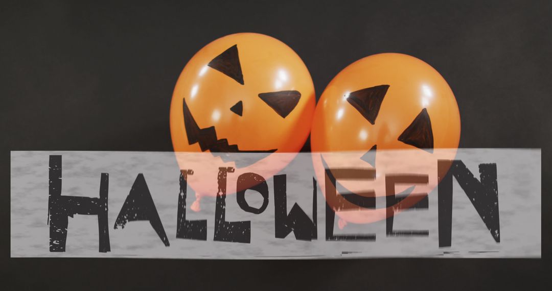 Halloween Balloons with Pumpkin Faces on Dark Background