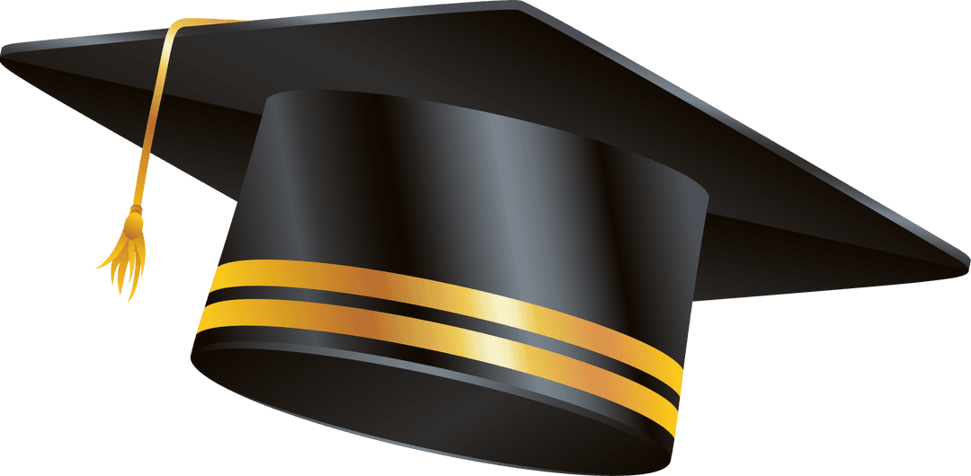 3D Graduation Mortarboard with Golden Details on Transparent Background