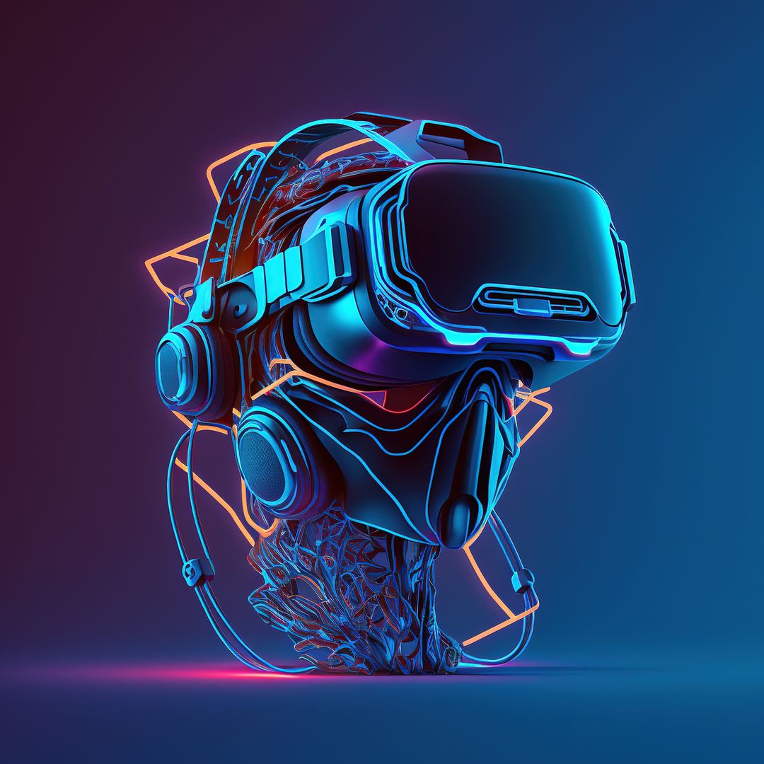 Futuristic Cybernetic Helmet with VR Goggles and Headset in Neon Light - Free Images, Stock Photos and Pictures on Pikwizard.com