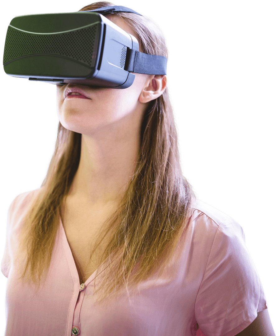 Focused Woman Using VR Glasses with Transparent Background
