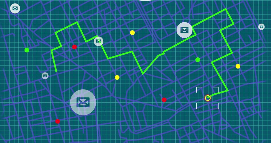 Email Communication Pathway on Digital Grid Background