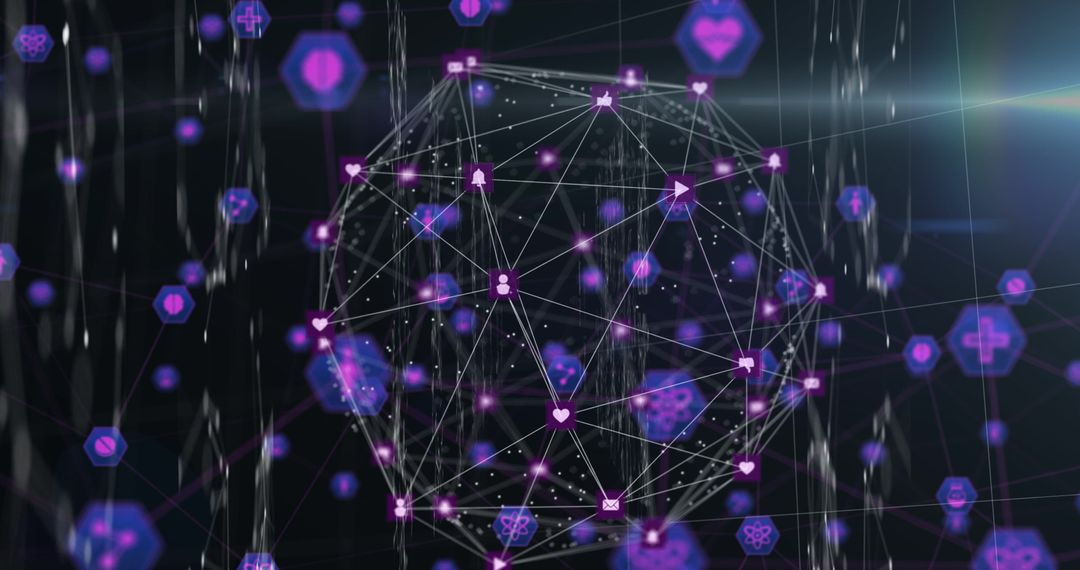 Futuristic Digital Globe with Glowing Network Icons