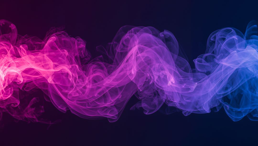 Neon Magenta to Blue Smoke Ribbon Flowing Across Dark Gradient for Abstract Design