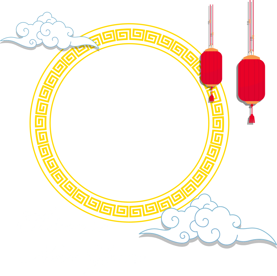 Transparent Chinese New Year Design with Golden Circle Motif and Lanterns