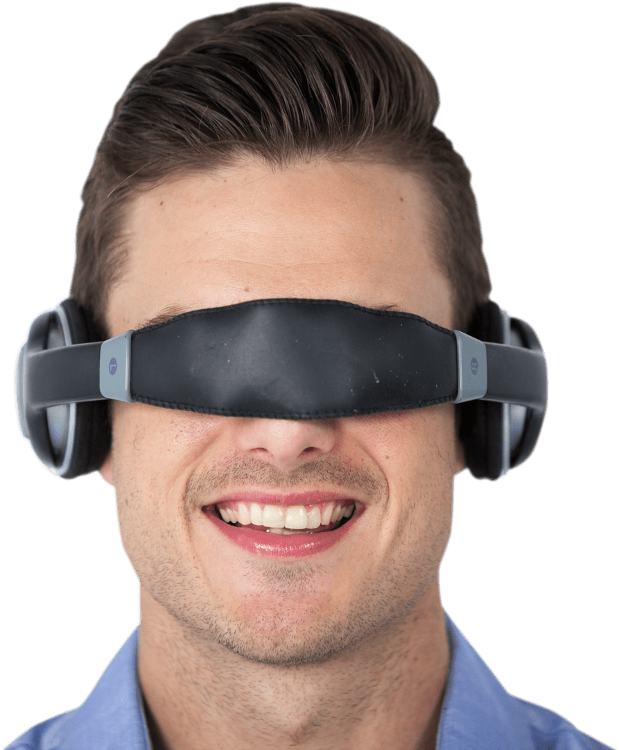 Happy Man Using Transparent Virtual Reality Glasses