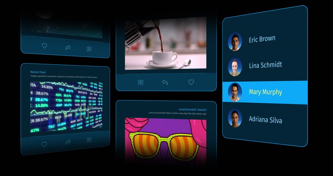 Digital Interface Displaying Social Media and User Profiles