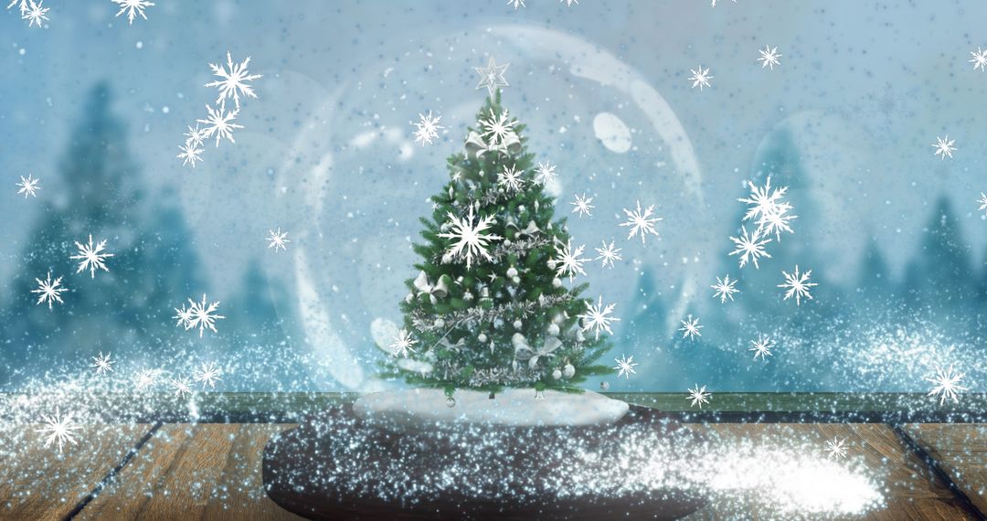 Snow Globe with Christmas Tree and Falling Snowflakes - Free Images, Stock Photos and Pictures on Pikwizard.com