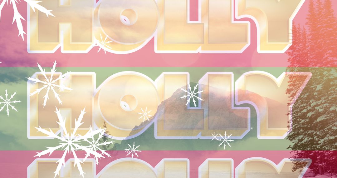 Christmas Greetings with Snowflakes Over Scenic Winter Landscape