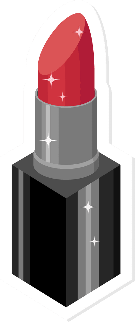 Luxury Red Lipstick with Sparkling Black Tube on Transparent Background