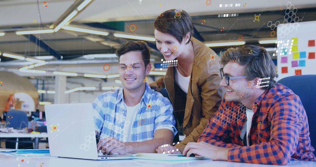 Team Collaborating with Digital Interface in Office Environment