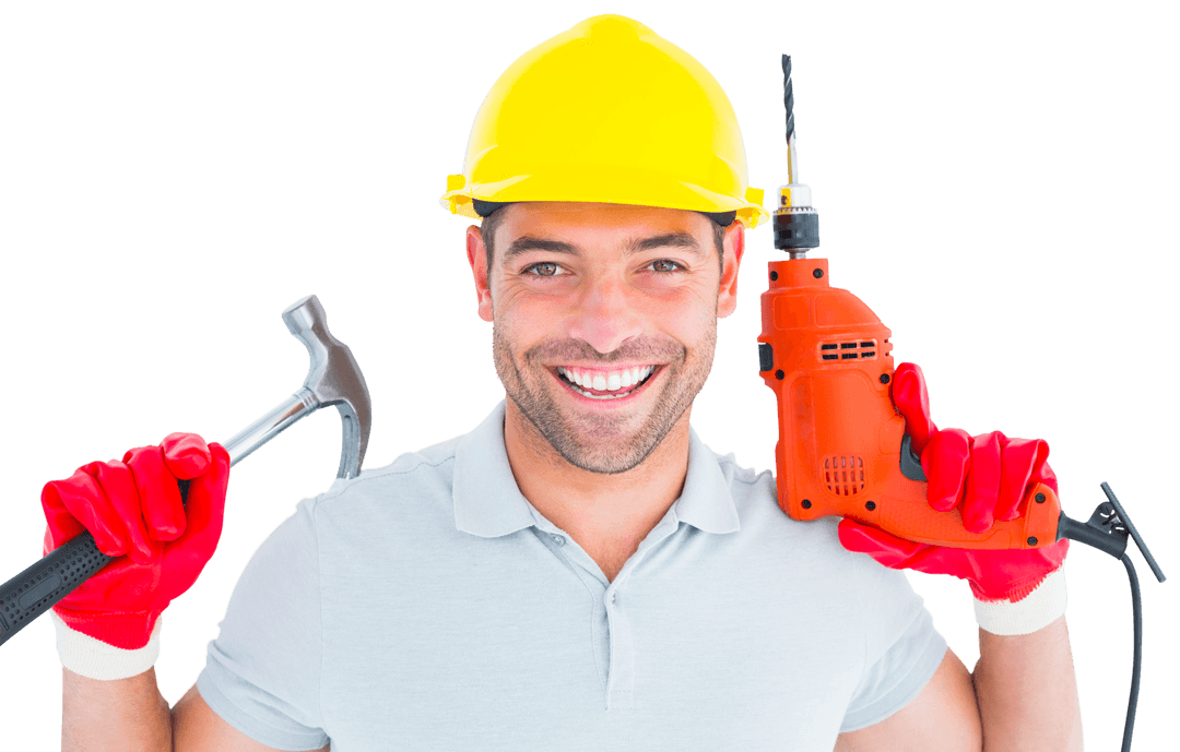 Transparent Background Happy Repairman Holding Tools